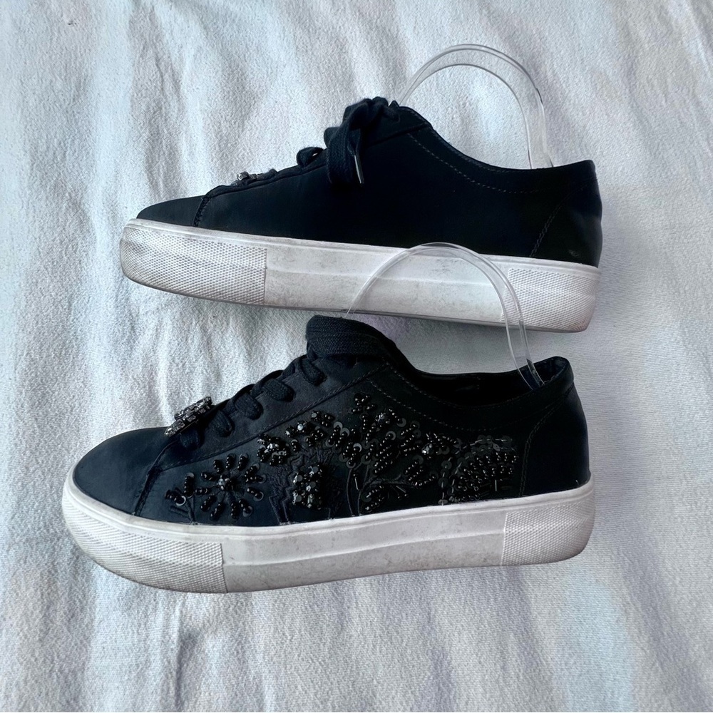 ZARA Black Satin Beaded Embellished Sneakers Trainers Lace Up Shoe Women’s 39‎ - Picture 6 of 15